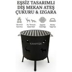 Kamptek Kamp Teknolojisi Desenli Bahçe Ateş Çukuru Mangal - Outdoor Şömine Izgaralı 2'si Bir Arada Mangal Ateş Çukuru - Siyah