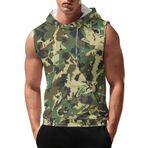 Kamuflaj Hooeded kolsuz T shirt erkekler için artı boyutu siyah Tank Top spor yelek fantezi koşu spor Tee gömlek cep, yeşil (Mint Green), XL