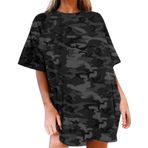 Kamuflaj, kadın tişörtü, yuvarlak yaka, kısa kollu, moda, rahat, uzun kollu tişört, yazlık üst giyim, kız, genç tişörtü, bol gömlek, kısa kollu tişört, uzun üst giyim, Siyah, S