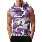 Kamuflaj kolsuz Hoodies erkekler için artı boyutu Tank Tops erkekler siyah yelek atletler spor koşu spor Tee gömlek cep ile, mor, S