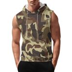 Kamuflaj kolsuz Hoodies erkekler için artı boyutu Tank Tops erkekler siyah yelek atletler spor koşu spor Tee gömlek cep ile, Z01-Haki, S
