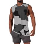 Kamuflaj Tank Tops erkekler spor kolsuz T shirt erkekler için artı boyutu yelek fantezi spor koşu eğitim kas Tee Tops, gri, L