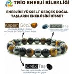 Kamus Trio Enerji Oniks Hematit Kaplangözü Doğal Taş Bileklik - 20 cm - Ekru