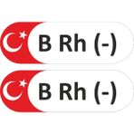 Kan Grubu Sticker 2 Adet - B Rh (-) - 15 x 4.5 cm - Siyah - Kırmızı