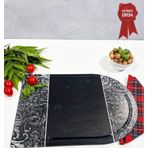 Kanallı Cam Kesme Tahtası - Cam Kesme Tablası | Black Ornament - Kenarı Oval | 25cm x 35cm | Patentli Ürün