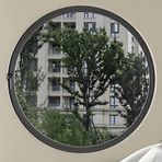 Kanatlı Pencere, Alüminyum Çerçeveli ve Temperli Camlı Yuvarlak Pencere, 360° Dönen Pivot Kanatlı Pencere, Banyo, Mutfak, Yatak Odası, Oturma Odası için İç Mekan Havalandırma Penceresi (Siyah+Gri, 60