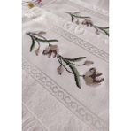 Kanaviçe Nakışlı Güllü Kadife El Yüz Havlusu - 50x90 cm- Krem - 50 x 90 cm