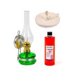 Kandillo Yeşil Klasik Gaz Lambası Kırmızı 400 Ml Kandil Yakıtı 1 Metre Fitil Gaz Lambası Seti
