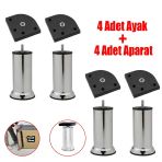 Kanepe Baza Koltuk Destek Yükseltme Yükseltici 4 Adet Ayağı M8 Civatalı Krom Metal Ayakları 12 cm 4'lü Set