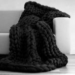 Kanepe ve Yatak için Kalın Örgü Battaniye Yumuşak ve Sıcak Kalın Örgü Yün Battaniye Ev Dekoratörü Kalın Örgü Halı Kanepe Sandalye ve Yatak Odası için Siyah 100 x 150 cm
