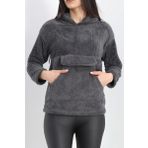 Kanguru Cep Kapşonlu Peluş Sweat Antrasit - 9062.1153.