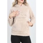 Kanguru Cep Kapşonlu Peluş Sweat Taş - 9062.1153.