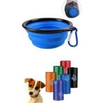 Kanguru Sepeti Katlanabilir Mama ve Su Kabı Kedi Köpek + Köpek Dışkı Poşeti 4lü Set
