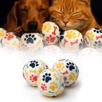 Kanji 3'lü Kedi Köpek Tenis Topu | 6.5 cm Orta Boy Renkli Pati Desenli Dayanıklı Oyuncak | Diş Dostu, Suda Batmaz, Eğitim ve Oyun Topu | Beyaz Zemin, İç-Dış Mekan Uygun