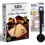 Kanji Kahve Filtre Kağıdı No:2 (1x2) 80'li + Klipsli Çay Kahve Ölçü Kaşığı | Siyah Demleme Seti | Ağ