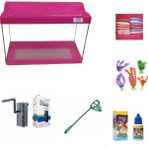 Kanki Pet 30 cm KP3018 Pembe Renkli Kapaklı Akvaryum Hazır Set ( 9 Litre )
