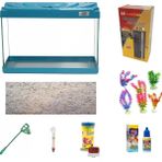 Kanki Pet 50 cm KP5018 Turkuaz Renkli Kapaklı Akvaryum Hazır Set ( 26 Litre ) - Mavi
