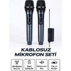 Kanonik Education Profesyonel Çiftli Kablosuz Mikrofon Seti Karaoke Şarj Edilebilir 50 Metre - Renkli