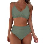 Kanpola A-AG Dolgulu Karın Bölgesi Mayo Çapraz Modası İki Parçalı Mayo Yüksek Belli Bikini Altı Plaj Yaz Üst Kadın Bikini Seti