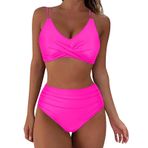 Kanpola A-Hot Rosa Dolgulu Karın Bölgesi Mayo Çapraz Modası İki Parçalı Mayo Yüksek Belli Bikini Altı Plaj Yaz Üst Kadın Bikini Seti