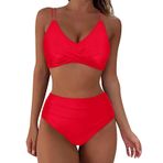Kanpola A Kırmızı Dolgulu Karın Bölgesi Mayo Çapraz Modası İki Parçalı Mayo Yüksek Belli Bikini Altı Plaj Yaz Üst Kadın Bikini Seti
