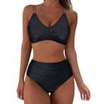Kanpola A Siyah Dolgulu Karın Bölgesi Mayo Çapraz Modası İki Parçalı Mayo Yüksek Belli Bikini Altı Plaj Yaz Üst Kadın Bikini Seti