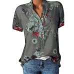 Kanpola B Gri Gömlek Tarz Uzun Kısa Kollu Çiçek Baskılı Tunik Yazlık Üst Giyim Yakalı Gündelik A Bluz Tarz Kadın T-shirt