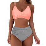 Kanpola B Pembe Dolgulu Karın Bölgesi Mayo Çapraz Modası İki Parçalı Mayo Yüksek Belli Bikini Altı Plaj Yaz Üst Kadın Bikini Seti