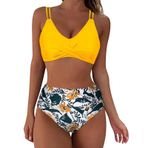 Kanpola B Sarı Dolgulu Karın Bölgesi Mayo Çapraz Modası İki Parçalı Mayo Yüksek Belli Bikini Altı Plaj Yaz Üst Kadın Bikini Seti
