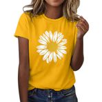 Kanpola B Sarı Yuvarlak Yaka Kısa Kollu Moda Çiçek Desenli Baskılı Tunik Gömlek Bluz Tarz Yaz Boş Zaman Plaj Üst Giyim Zarif Kadın T-shirt