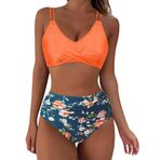 Kanpola B Turuncu Dolgulu Karın Bölgesi Mayo Çapraz Modası İki Parçalı Mayo Yüksek Belli Bikini Altı Plaj Yaz Üst Kadın Bikini Seti