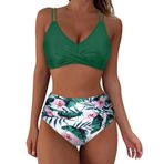 Kanpola B Yeşil Dolgulu Karın Bölgesi Mayo Çapraz Modası İki Parçalı Mayo Yüksek Belli Bikini Altı Plaj Yaz Üst Kadın Bikini Seti