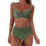Kanpola Bikini Kadın Seti, Karın, Uzakta Mayo Modası, Ayarlanabilir Crossover, İki Parçalı Mayo Push Up Kupalı Mayo Derin V Yaka Mayo Yüksek Bel Mayo Plaj Modası, asker yeşili, XL
