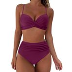 Kanpola Bikini Kadın Seti, Karın, Uzakta Mayo Modası, Ayarlanabilir Crossover, İki Parçalı Mayo Push Up Kupalı Mayo Derin V Yaka Mayo Yüksek Bel Mayo Plaj Modası, Şarap, XXL