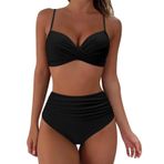 Kanpola Bikini Kadın Seti, Karın, Uzakta Mayo Modası, Ayarlanabilir Crossover, İki Parçalı Mayo Push Up Kupalı Mayo Derin V Yaka Mayo Yüksek Bel Mayo Plaj Modası, Siyah, L