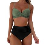 Kanpola Bikini Kadın Seti, Karın, Uzakta Mayo Modası, Ayarlanabilir Crossover, İki Parçalı Mayo Push Up Kupalı Mayo Derin V Yaka Mayo Yüksek Bel Mayo Plaj Modası, Yeşil., L