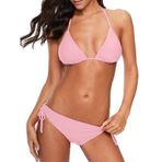 Kanpola Bikini Kadın Seti, Push Up Seksi Boyundan Bağlı, İki Parçalı Mayo Brezilya Tarzı, Düşük Bel String Üçgen Mayo Kupalı Mayo Plaj Modası, Pembe., L