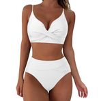 Kanpola bikini karın kapalı kadın ayarlanabilir çapraz iki parçalı mayo bikini altı Push Up mayo iki parçalı derin V yaka mayo dolgulu plaj modası, Beyaz, L