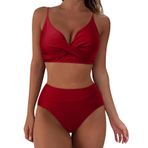 Kanpola bikini karın kapalı kadın ayarlanabilir çapraz iki parçalı mayo bikini altı Push Up mayo iki parçalı derin V yaka mayo dolgulu plaj modası, Kırmızı, M