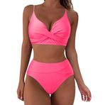 Kanpola bikini karın kapalı kadın ayarlanabilir çapraz iki parçalı mayo bikini altı Push Up mayo iki parçalı derin V yaka mayo dolgulu plaj modası, Pembe., L