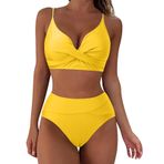 Kanpola bikini karın kapalı kadın ayarlanabilir çapraz iki parçalı mayo bikini altı Push Up mayo iki parçalı derin V yaka mayo dolgulu plaj modası, Sarı, XXL