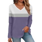 Kanpola bluz kadın uzun kollu sweatshirt moda renk geçişli tunik gömlek ilkbahar yaz V yaka kazak kadın tunik üst giyim şık bol bluz tişört üst giyim, 2 lila, S