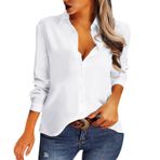 Kanpola bluz kadın uzun kollu zarif tunik gömlek ilkbahar yaz yaka kazak düğmeli sweatshirt basic tek renkli tişört üst giyim Slim Fit bluz tişört üst giyim, Beyaz, XXL