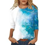 Kanpola bluz, kadın, yazlık, yuvarlak yaka, kısa kollu, moda, renkli, baskılı, gömlek, genç kız, spor tişörtü, basic tunik, şık, yaz tişörtü, plaj üst giyim, Gök mavisi #2, M