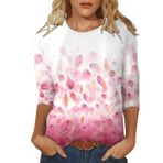 Kanpola bluz, kadın, yazlık, yuvarlak yaka, kısa kollu, moda, renkli, baskılı, gömlek, genç kız, spor tişörtü, basic tunik, şık, yaz tişörtü, plaj üst giyim, Sıcak Pembe #3, S