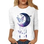 Kanpola bluz kısa kollu kadın moda renkli baskılı bol uzun bluz gömlek bluz yazlık tişört yuvarlak yaka bluz üstleri tunik genç kız spor tişörtü zarif yazlık tişört yaz üst, C-Lila, XL