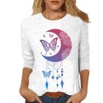Kanpola bluz kısa kollu kadın moda renkli baskılı bol uzun bluz gömlek bluz yazlık tişört yuvarlak yaka bluz üstleri tunik genç kız spor tişörtü zarif yazlık tişört yaz üst, C-mavi, XL