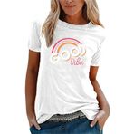 Kanpola bluz kısa kollu kadın renkli çiçek baskılı tişört, tişört, yuvarlak yaka, bluz, tunik, yazlık üst giyim, kadın gömleği, bluz, gündelik, bol kesim, kısa kollu tişört, yazlık bluz, 2 beyaz, S