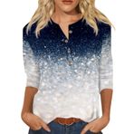 Kanpola bluz tişört, kadın, şık, V kesim, boş zaman, üst parça, baskılı, 3/4 kollu, tunik, ilkbahar, yaz, uzun kollu tişört, düğme şeridi, kazak, bol tişört üst, C-Denizci, M