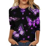 Kanpola bluz tişört, kadın, yuvarlak yaka, kısa kollu, 3D baskılı, bol, uzun bluz, gömlek, yazlık tişört, üst giyim, genç kız spor tişörtü, gündelik, bol kesim, yazlık tişörtler, Lila #3, L